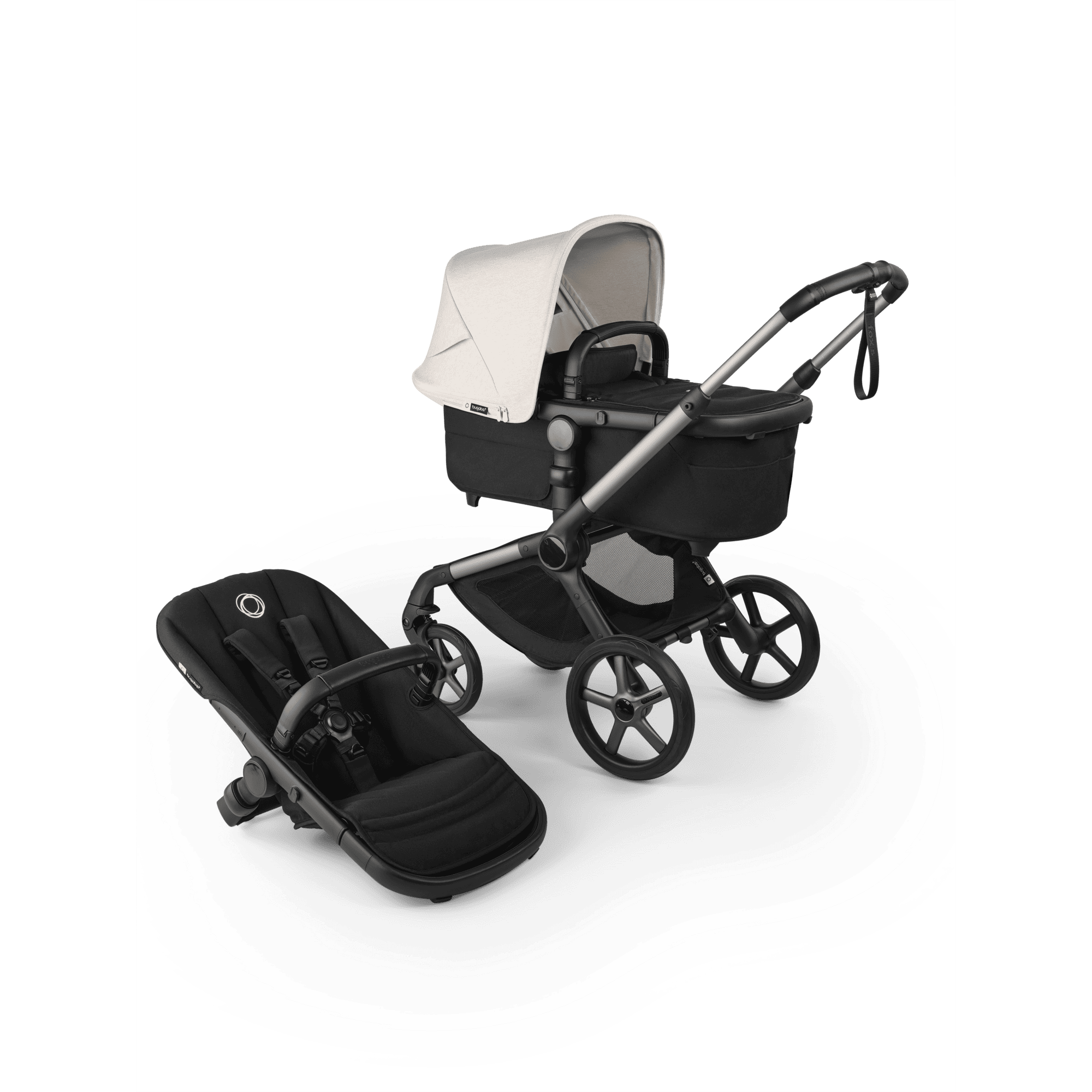 Carrito Bugaboo Fox 5 Renew con capazo y silla Negro Clasico Blanco Niebla